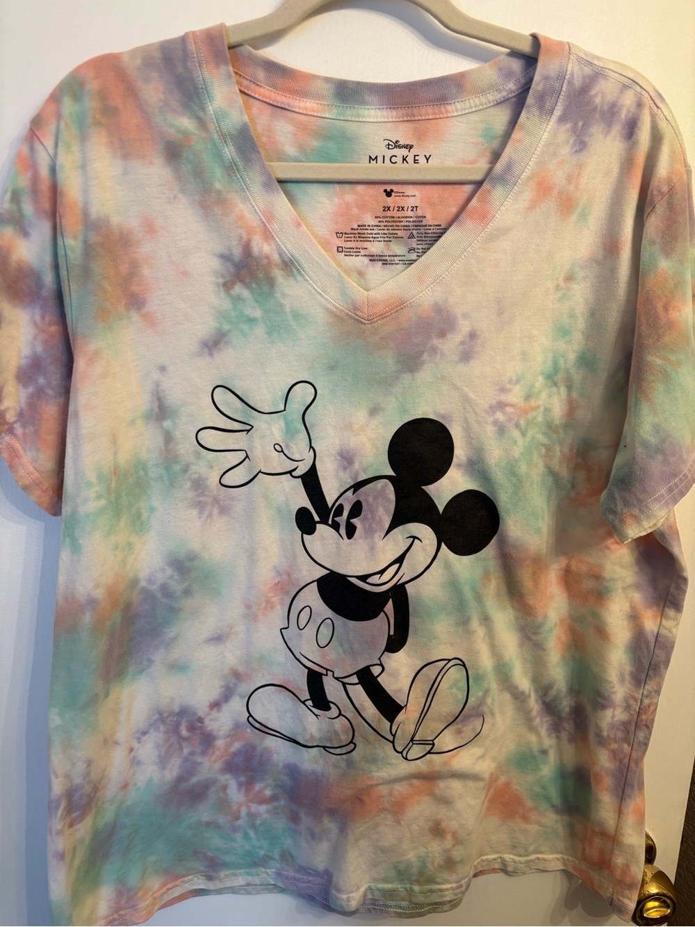 Disney Mickey Mouse Pastel Tie-Dye V-Neck Tee